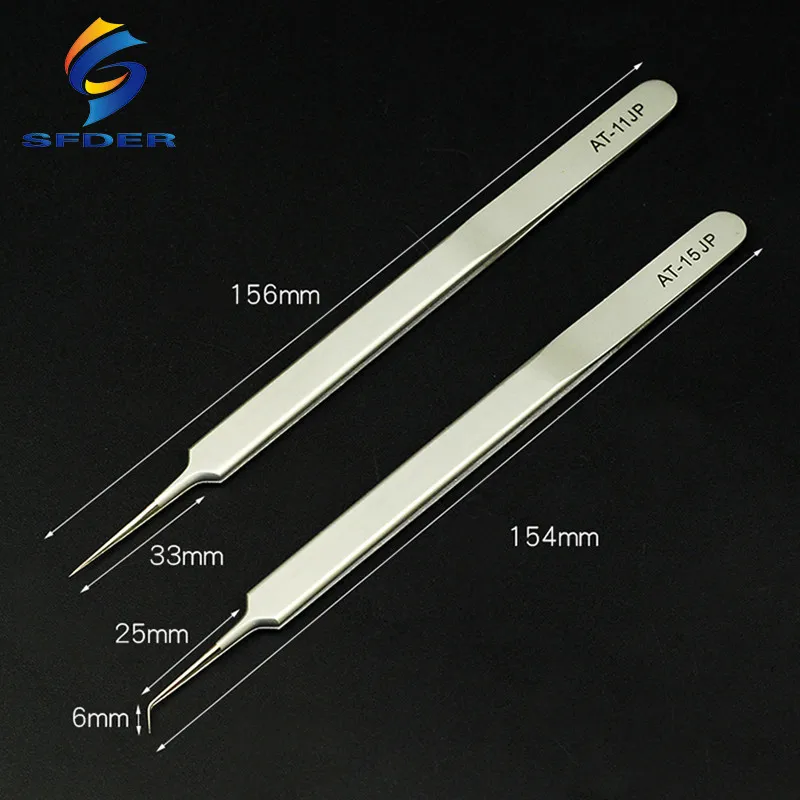 Ultra Thin Fly Line Tweezers 0.15mm AT-11JP Straight/AT-15JP Curved Stainless Steel Industrial Precision Tweezers