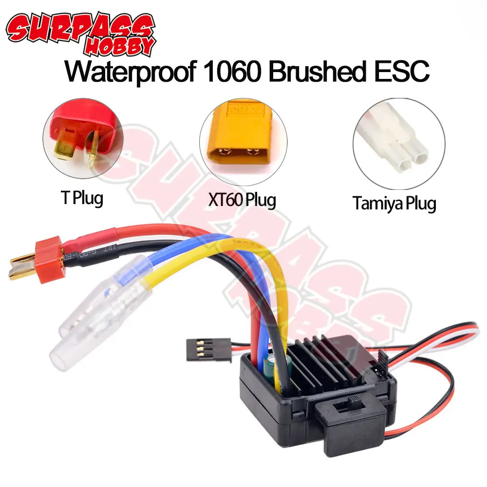 SURPASS HOBBY Waterproof 1060 60A Brushed ESC Electronic Speed Controller for 1:10 Tamiya Redcat Traxxas RC Car Truck VS QuicRun