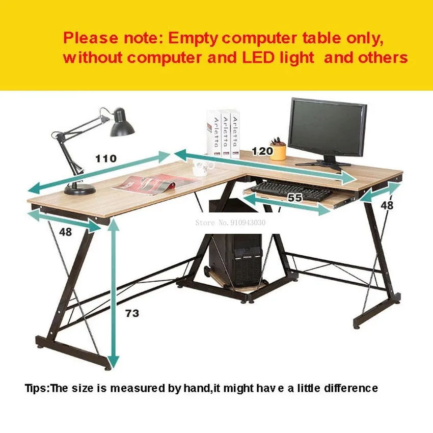 L-Shape Office Writing Desk Corner Computer Desk Wood Right-angle PC Laptop Table Home Furniture Gaming Study Table Steel Frame