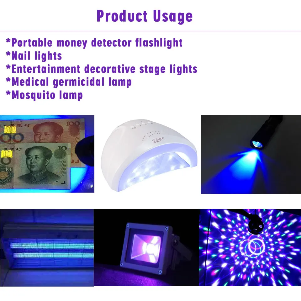 5Pcs 3W Ultraviolet 365nm 395nm 405nm UV Ceramic 3535 Purple LED Bead Printing Cured Mosquito Control LED Chip