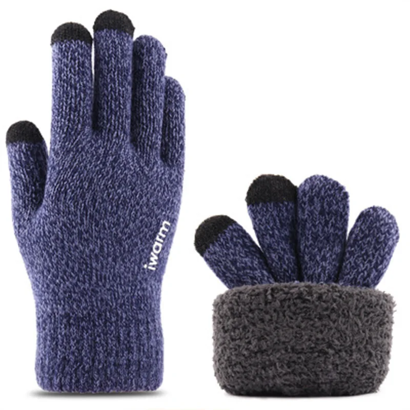 Winter Couple Double Layer Thick Cashmere Elastic Touch Screen Driving Glove Men Velvet Wool Knit Nonslip Cycling Warm Mitten 75