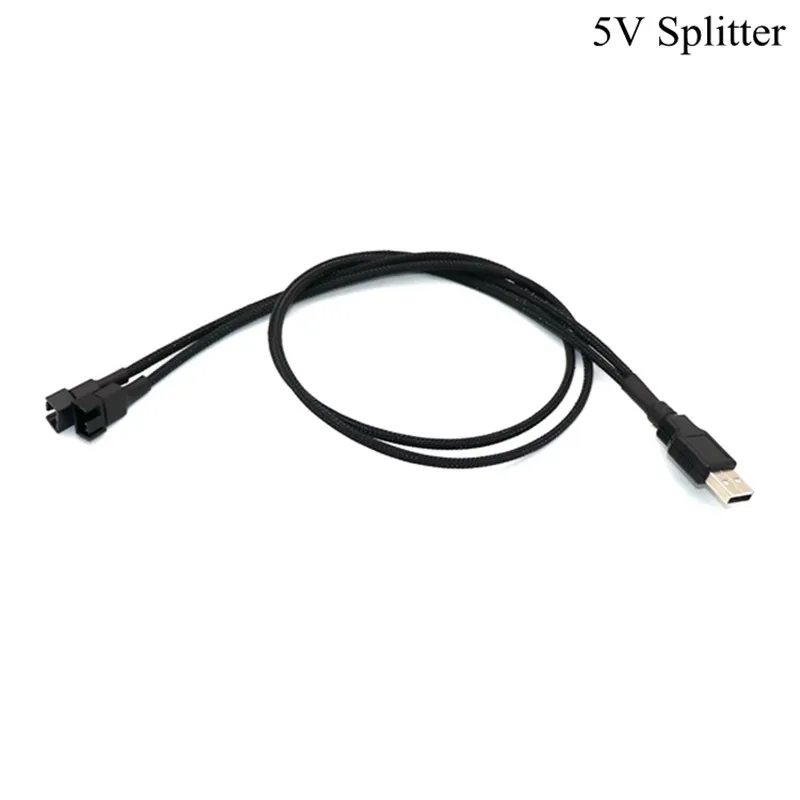 Angitu Speed 5V/12V Voltage Step-Up USB to Dual 3-Pin and 4-Pin PC Fan Sleeved Power Adapter Cable - 60 cm