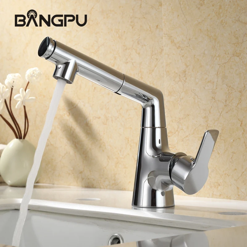 

BANGPU Bathroom Basin Faucet Pull Out Sink Faucet 1 Hole Bathroom Faucet Basin Tap Single Handle Basin Tap Deck Mounted Chrome