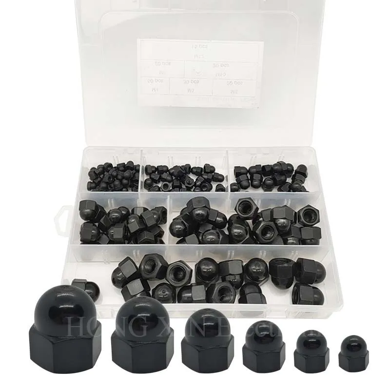 Acorn Nuts Nylon Hex Cap Nut Inner Threaded Protection Cover, White,M4M5M6M8M10M12 Nylon Acorn Nut 155pcs Metric Thread Inner