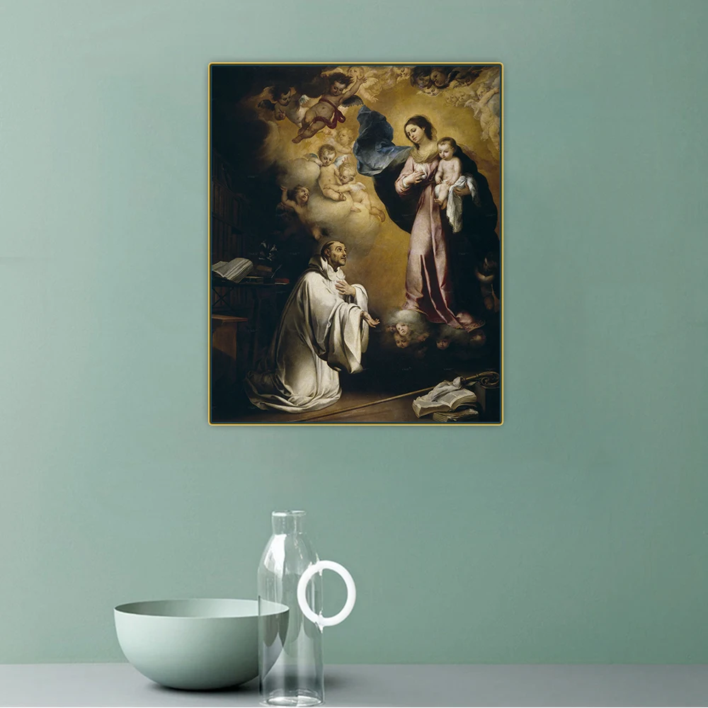 

Citon Murillo《The Apparition of the Virgin to Saint Bernard》Canvas Oil Painting Artwork Poster Picture Decorations Home Decor