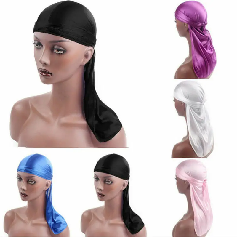 Bandana en satin pour les hommes, durag, turban, couvre-chef tendance en tissu soyeux, convient à un costume de pirate