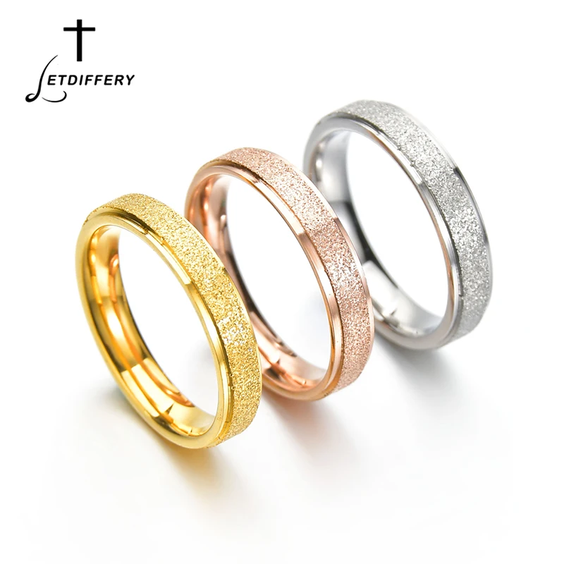 Letdiffery 4mm Women Finger Rings Frosted Stainless Steel Simple Style Jewelry For Girl Femme Jewelry Dropshipping