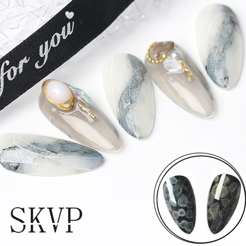 SKVP 8ML Pearl Fingernails Golden Silver Blooming Liquid Clear Polish Transparent Gel Polish Watercolor Clouds Galaxy Flash New