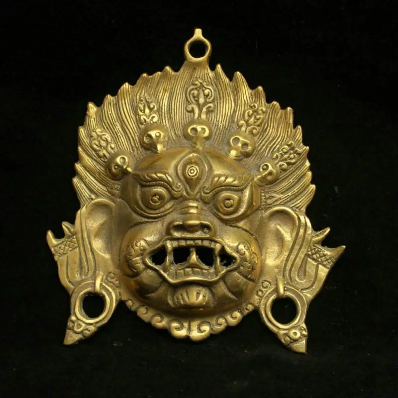 Chinese Tbet Buddhism Brass Mahakala Wrathful Deity Buddha Mask Statue Sculpture Statues for Decoration Collection Ornaments