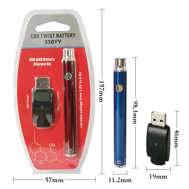 Batería de precalentamiento para cigarrillo electrónico, pila de voltaje Variable, rosca inferior, torsión, CBD, atomizador, 1 piezas, 350VV,