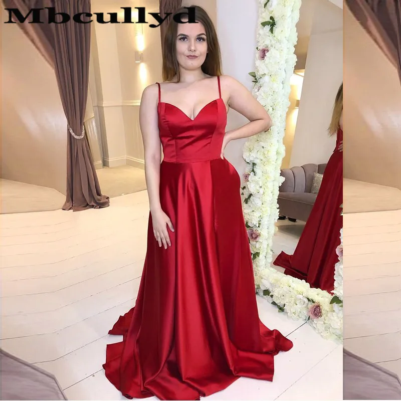 

Mbcullyd Red Satin Evening Dress For Women 2023 Customize A Line Cheap Long Prom Dresses Party Backless Plus Size Robe De Soiree