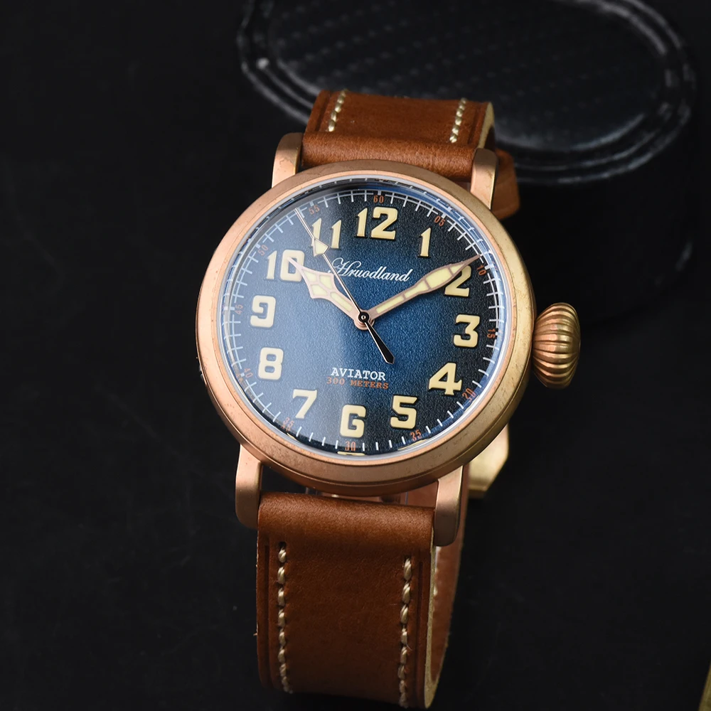 Hruodland Bronze Automatic Dress Men\'s Watches Sapphire Crystal 300M Water Resistant Mechanical Flieger Wrist watch for Men Male