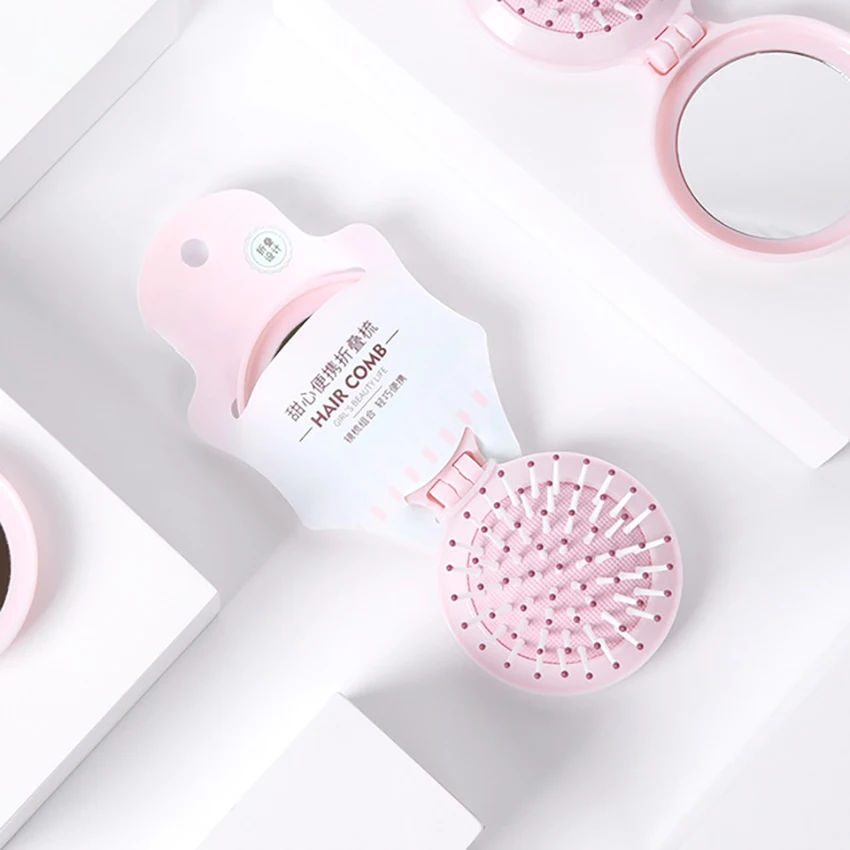 1 قطعة مشط للطي المحمولة الإبداعية وسادة هوائية مستديرة تدليك أمشاط ، سيدة النساء DIY بها بنفسك تصفيف الشعر مرآة مشط أدوات ماكياج