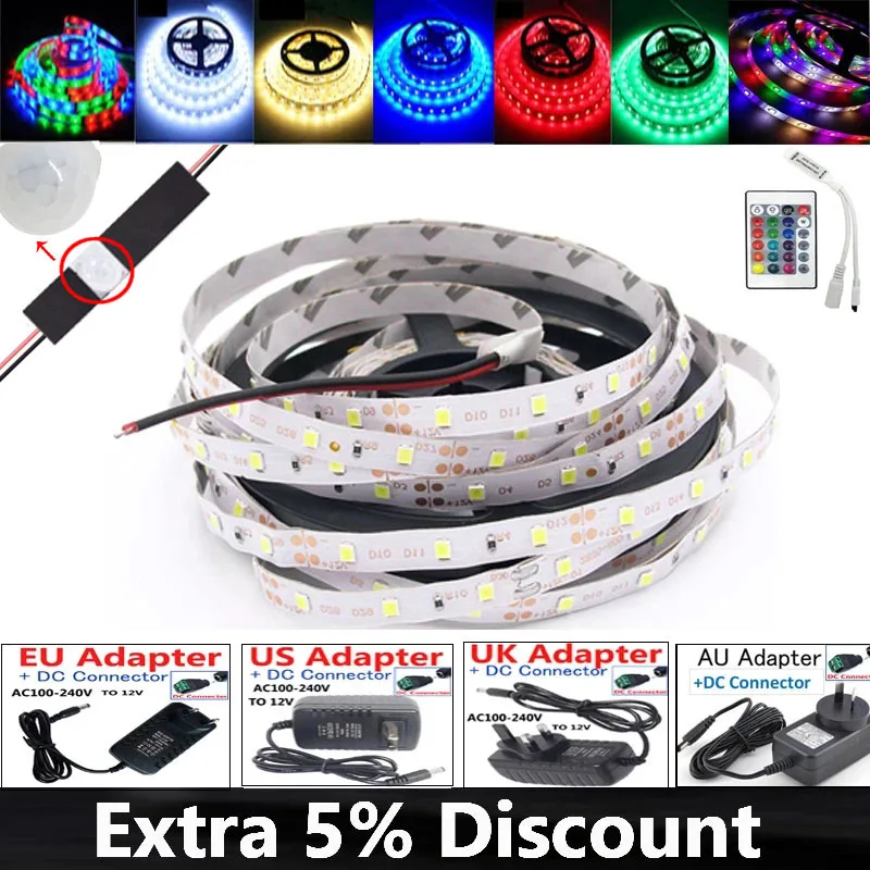 5M 2835 Led Strip DC 12 V RGB Flexible Tape Led Ribbon Led Strip Light With IR Remote 5050 For Home kitchen Christmas Party