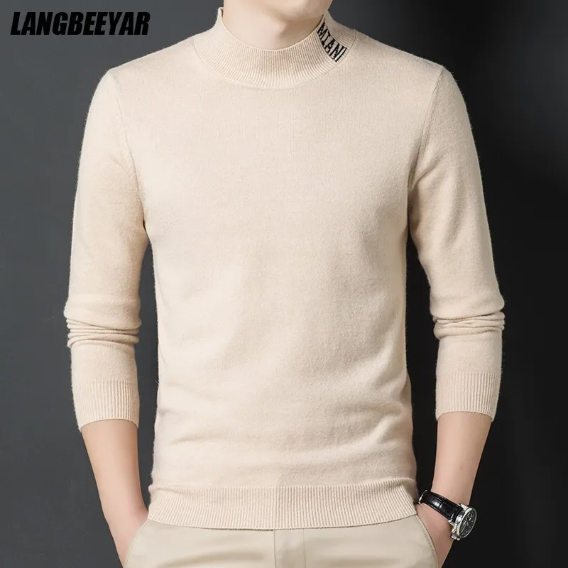 New Fashion Brand Knit Pullover Half Turtleneck Knitted Sweater Men Designer Aesthetic Plain Trendy Casual Jumper Men Clothes