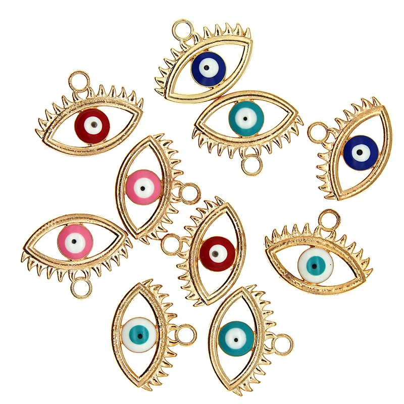 10pcs/lot Simple Charming Devil's Eye Eyelash Pendant Enamel Blue Charms Fit Original Bracelet DIY Jewelry Findings Accessories