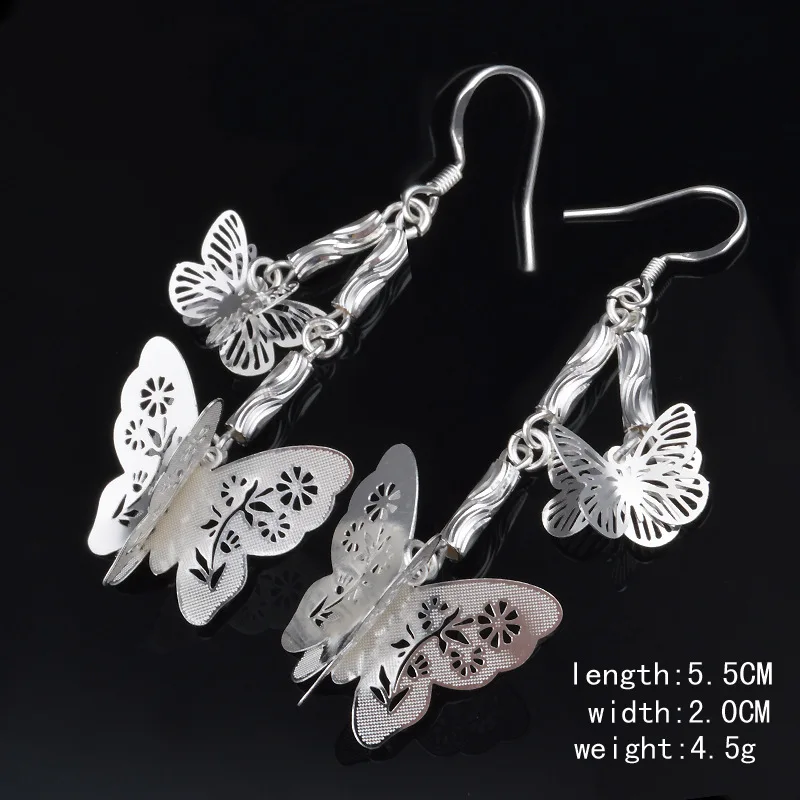 New 925 Sterling Silver Earrings Hollow Butterfly Earrings Charm Woman Jewelry Gift