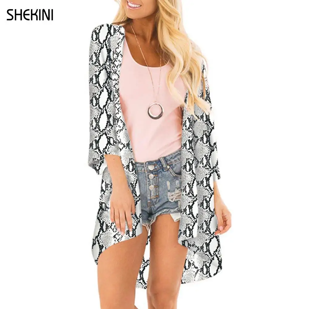 SHEKINI Women's Chiffon Cover Up Loose Beachwear Floral Print Kimono Cardigan Capes 2021 Summer Sun Protection Suit Beachwear