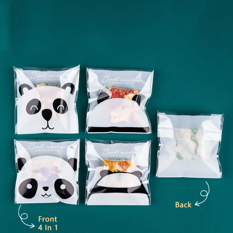 100pcs/lot White Frosted Cute Panda Pattern Handmade Cookies Sugar Self Adhesive Packaging Bags Cartoon Animal Biscuit Sugar Bag