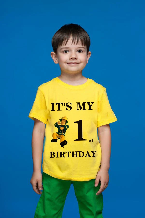 Firemen Kids Boys Girls Birthday T-shirts Short Sleeved T Shirt Size 1 2 3 4 5 6 7 8 9 Year Children Party Clothing Tees Tops.