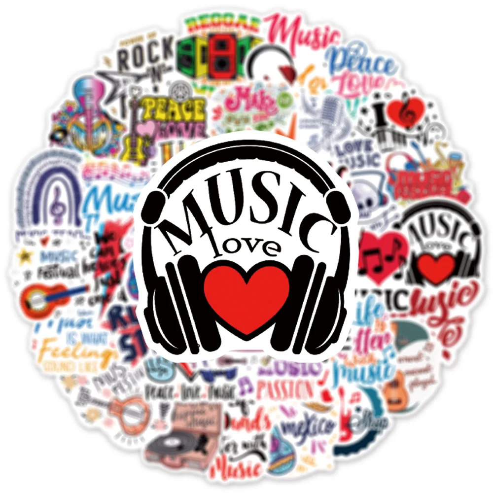 10/30/50Pcs Muziek Tekst Graffiti Stickers Voor Gitaar Laptop Scrapbooking Koelkast Cartoon Waterdicht Stickers Decal Kids speelgoed Gift