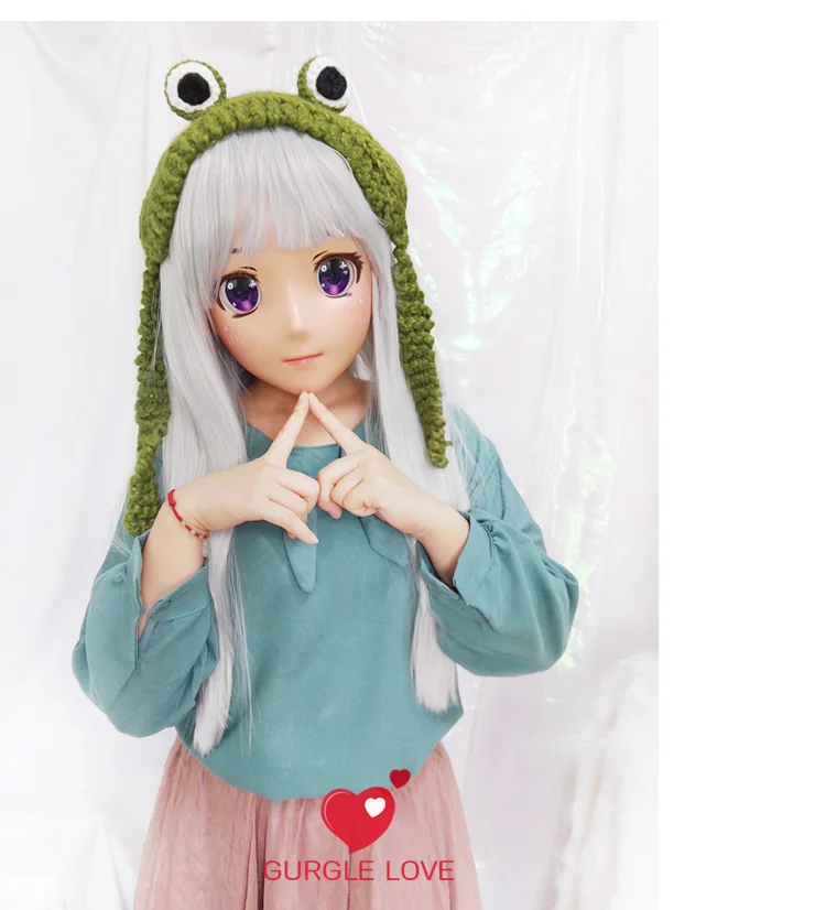 (Jiang)Japan Anime Kigurumi Masks Cosplay Kigurumi Cartoon Character Role Play Half Head Lolita Doll Mask With Eyes And Wig