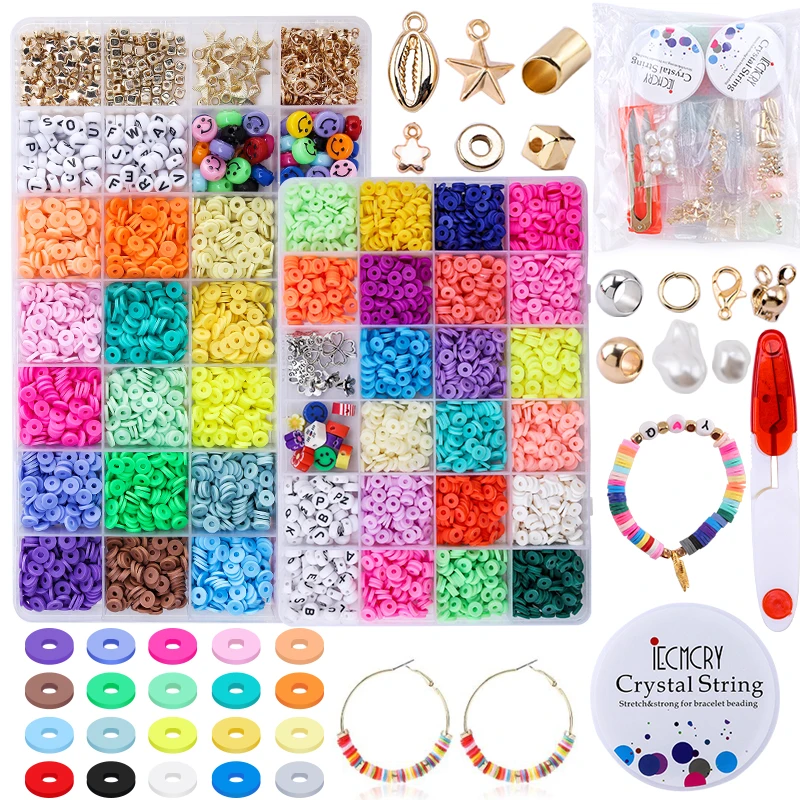 6mm Flat Round Polymer Clay Spacer Beads for Jewelry Making Bracelets Necklace Earring DIY Craft Kit with Pendant 4080pcs/box