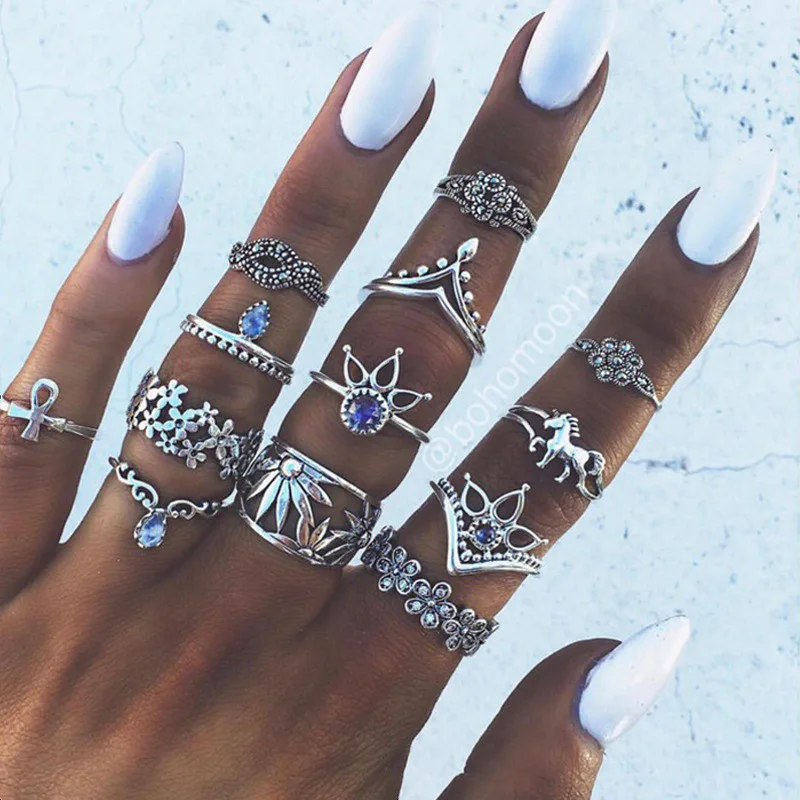 2021 Boho Midi Moon Knuckle Finger Rings Set For Women Vintage Crystal Geometric Gold color joint Ring Female Trendy Jewelry