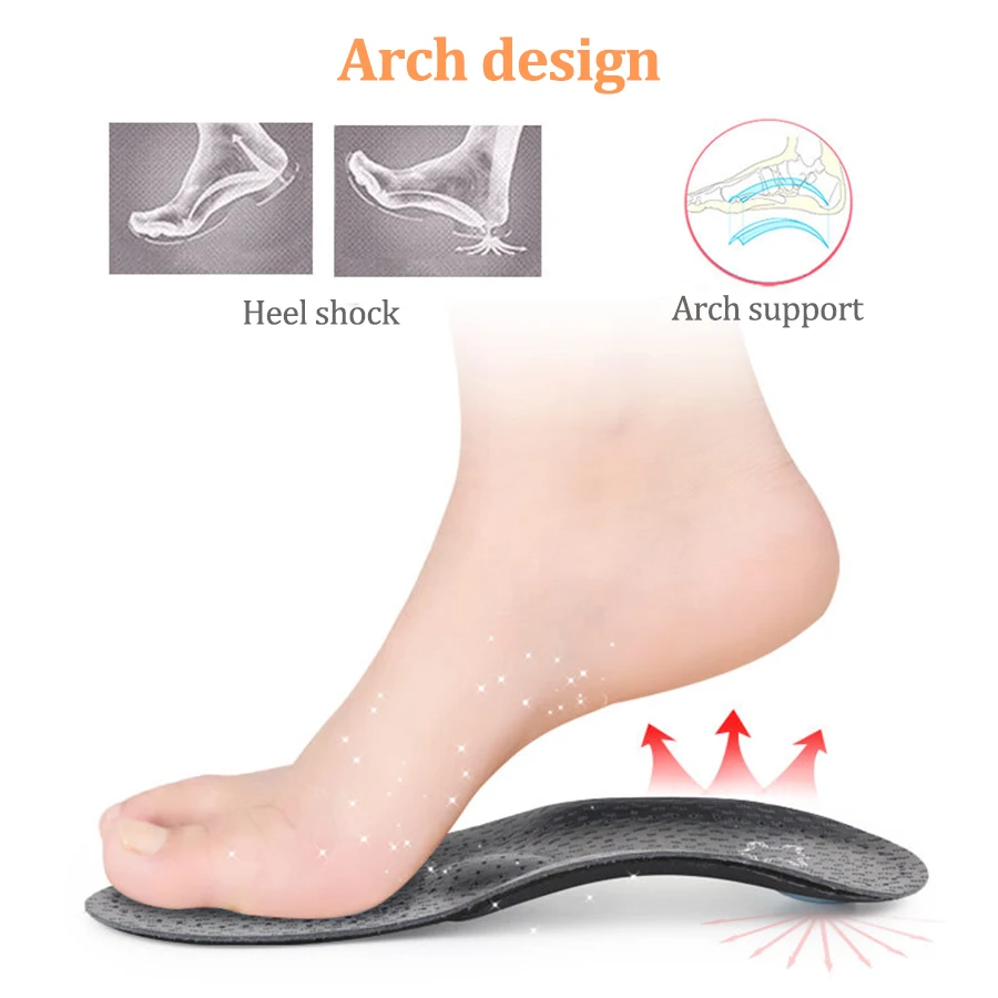 PU Black Leather orthotic insole for Flat Feet Arch Support orthopedic shoes sole Insoles for feet suitable men women O/X Leg