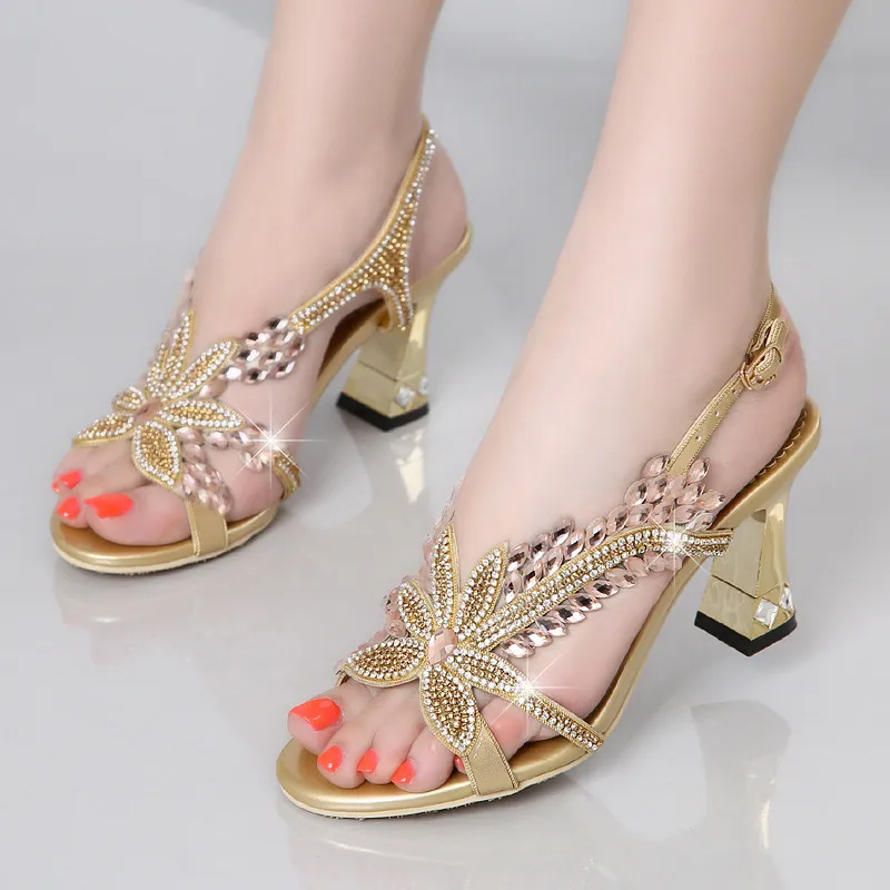 Fashion New Woman Summer Shiny Rhinestone Crystal High Heels Ladies Party Dress Shoes Wedding Banquet Sandals For Women C0016