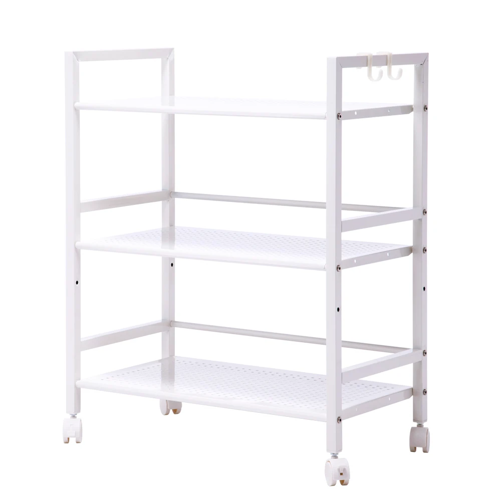 Storage Rack Shelf Widen 3 Tiers Multi-Functional Rolling Cart Ivory White[US-Stock]