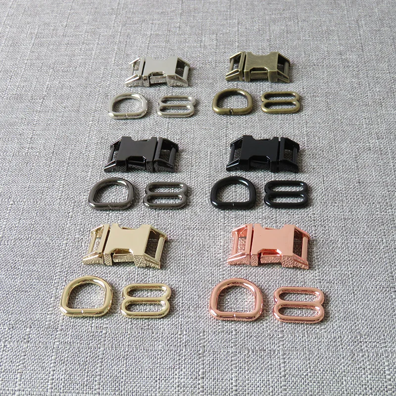 50 sets 15mm metal buckle straps belt slider D ring tri gliders connect buckle for dog collar harness sewing accessory hardware