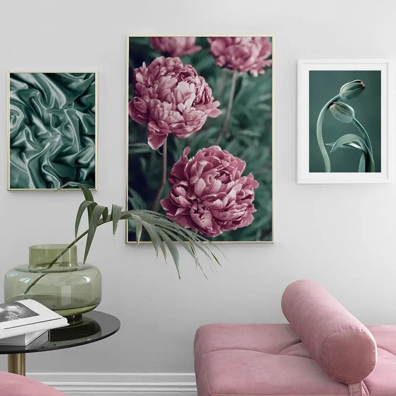 

Pink Peonies in Bloom Smooth Silk Tulip Buds Nordic Posters And Prints Wall Art Canvas Painting Decor Pictures For Living Room