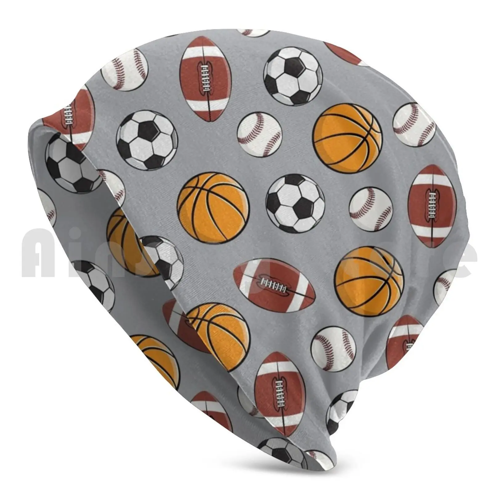 Sports-Basketball , Baseball , Football , Soccer-Gray Beanies Pullover Cap Comfortable Basketball Sports Themed