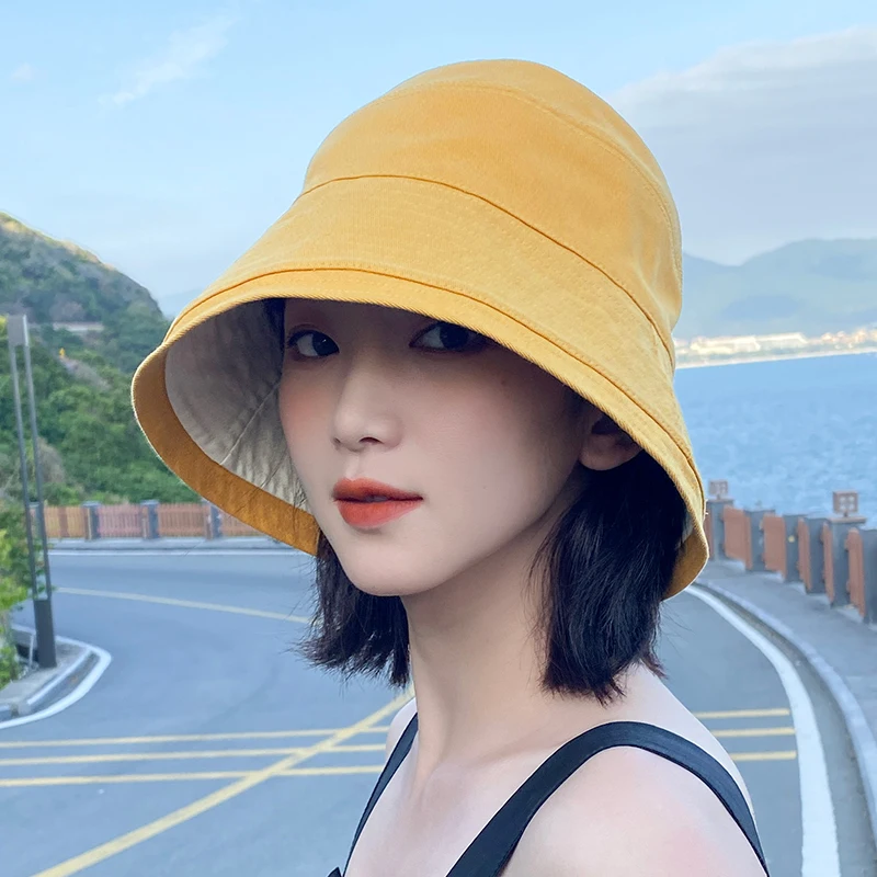 

New Wild Summer Small Brim Bucket Hat Women Reversible Fisherman Hats Panama Anti-sunburn Caps Ladies Outside Hip Hop Cap