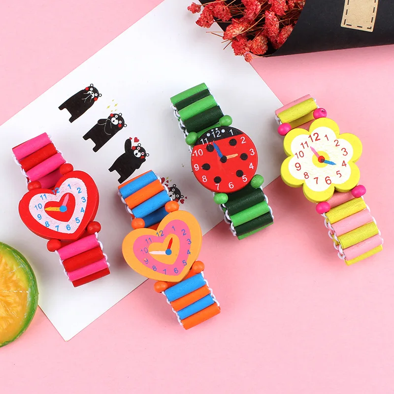 3pcs/lot Wooden Wristwatches Nice Cartoon Crafts Bracelet Watches Handicrafts Toys for Kids Learning & Education Party Favors