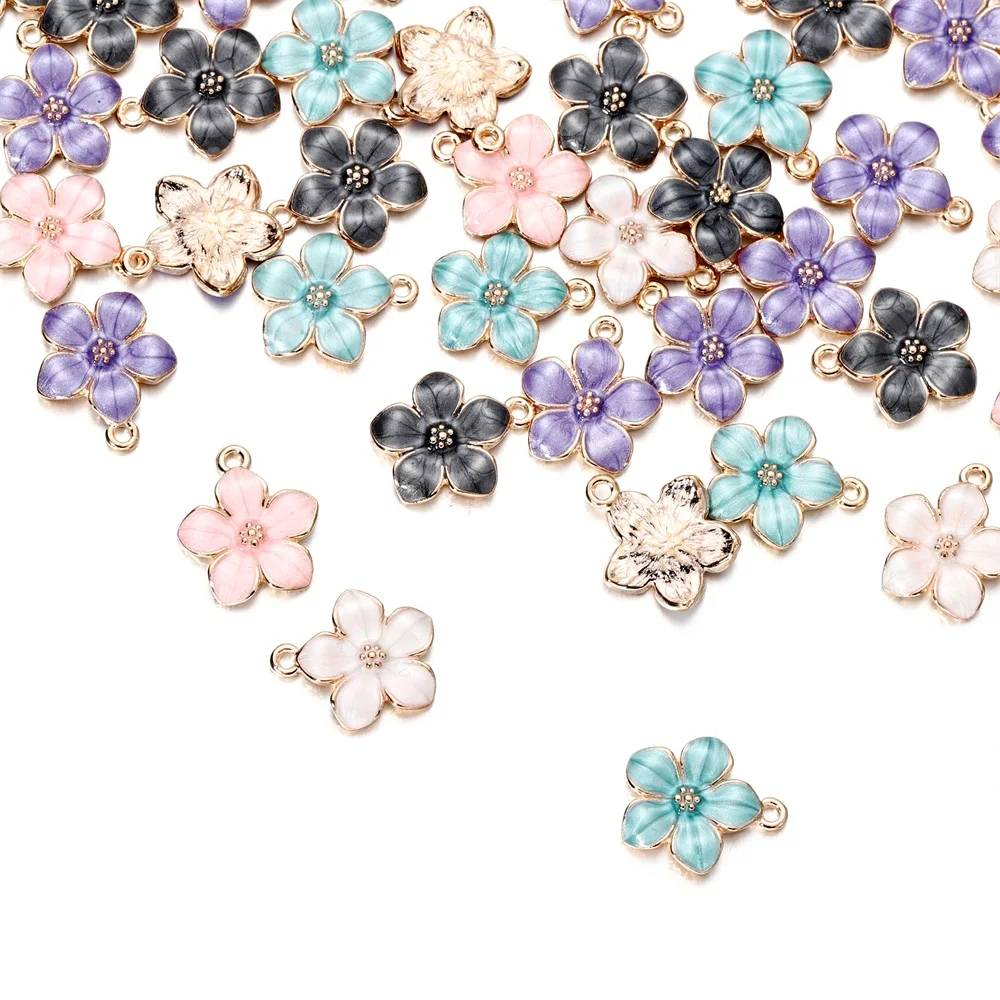 10pcs/bag Colorful Flower Heart Charms Pendants Enamel Metal Necklace Bracelet Charm For DIY Jewelry Making Supplies Accessories