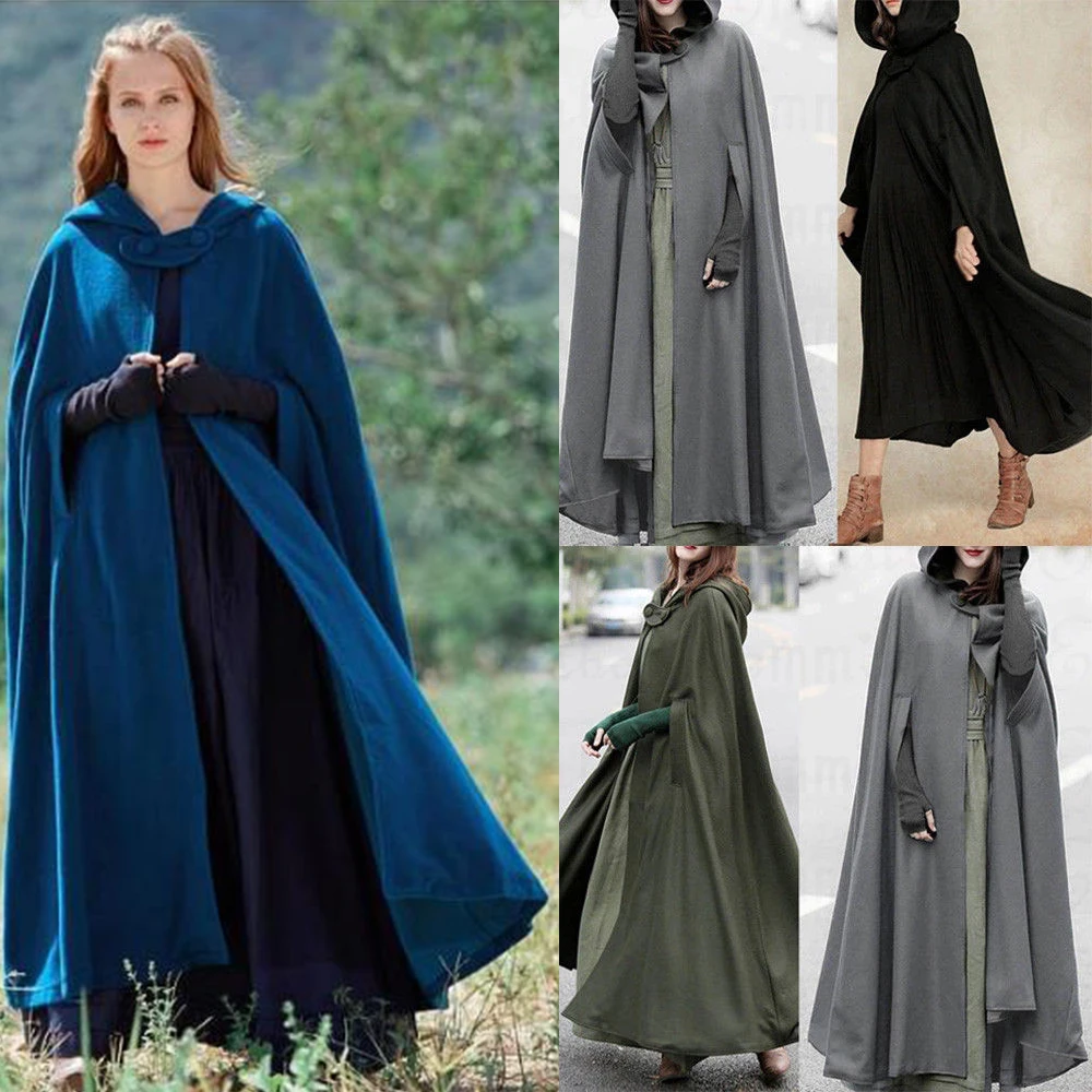 Womens Long Cape Cloak Hooded Cloak Wool Blend Coat Sleeveless Winter Cardigan Warm Cosplay shawl  ropa mujer cape femme