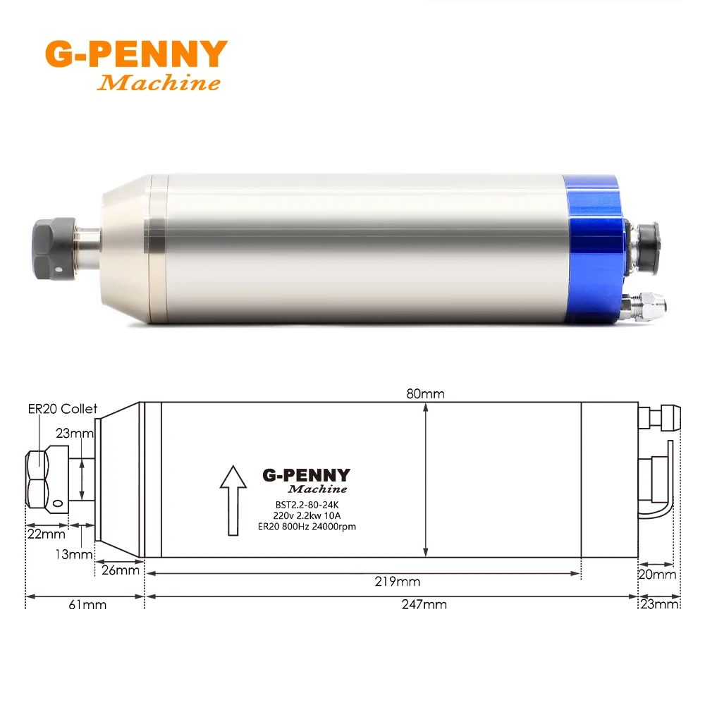 220v 380v 2.2KW Water cooled spindle motor Kit 4pcs ceramic bearings 2/4pole Metal working 2.2KW FuLing BD600 Inverter