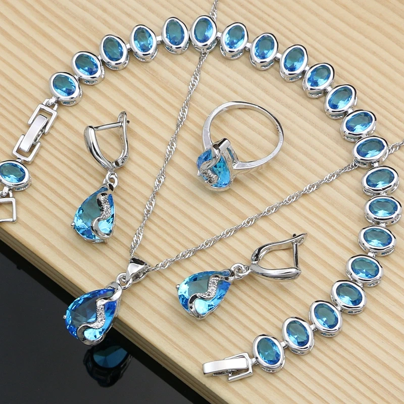 Natural Australian Crystal Stone 925 Silver Jewelry Sets for Women Party Earrings Bracelet Necklace Set Dropshipping