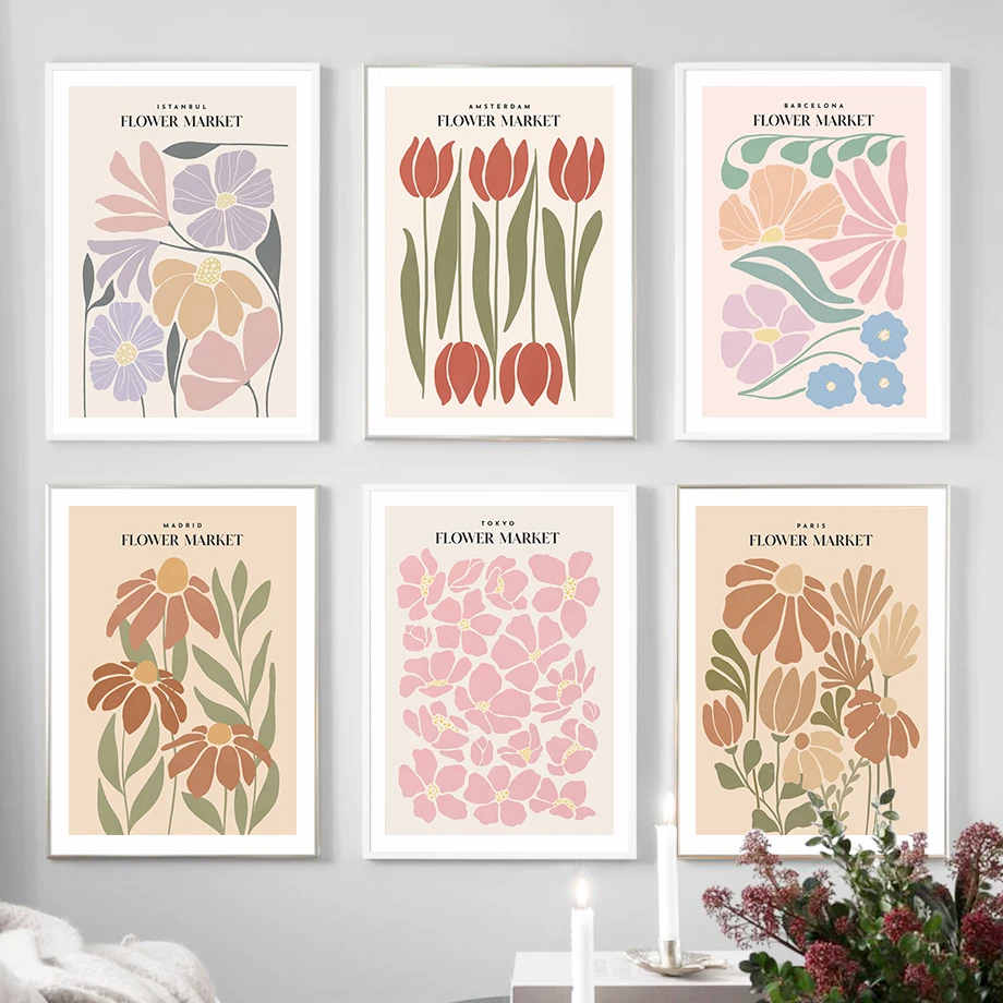 Wall Art Canvas Painting Colorful Abstract Flowers Market Nordic Posters And Prints Wall Pictures For Living Room Bed Room Decor