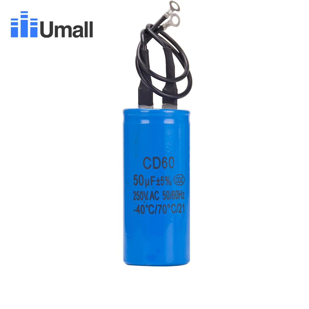 

CD60 50UF 250V AC Starting Capacitor For Heavy Duty Electric Motor Air Compressor Red Yellow Two Wires