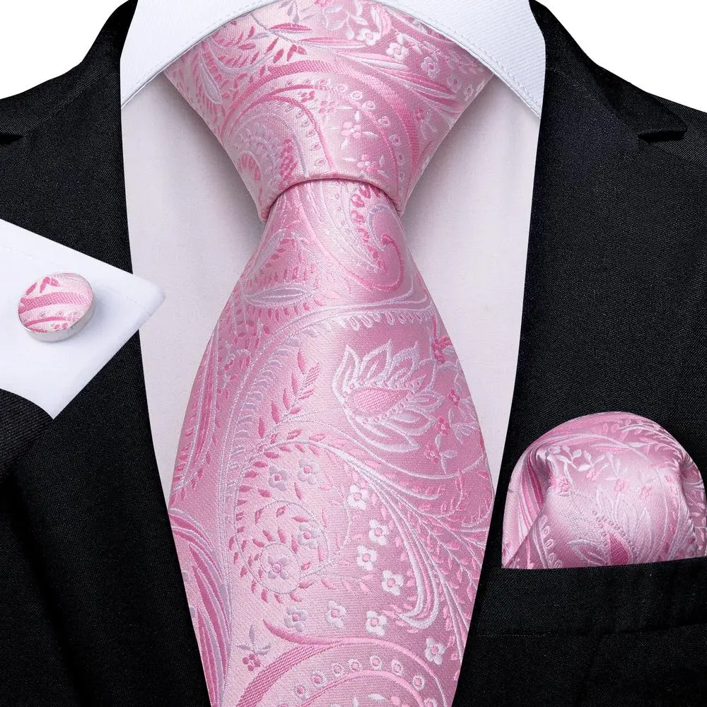 Gravata de seda monocromática de alta gravata masculina, design elegante e elegante, abotoadura para festa de negócios, rosa e rosa pêssego