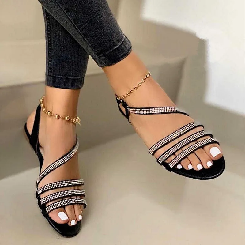 

Women Sandals Flats Shoes Summer PU Ankle Buckle Strap Gladiator Cross Ladies Comfort Nice Casual Female Plus Size Woman Shoe