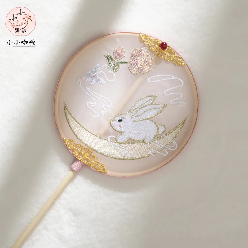 

Retro Translucent Customized Embroidery Fan Wooden Handle Performance Dance Chinese Style