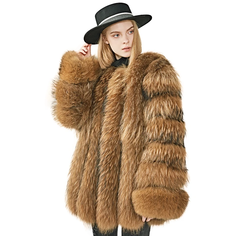 

Jxwatcher Women Winter Warm Fur Coat Luxury New Style Casual Long Sleeves Raccoon Fur Coat Ladies Autumn Natural Fur Outerwear