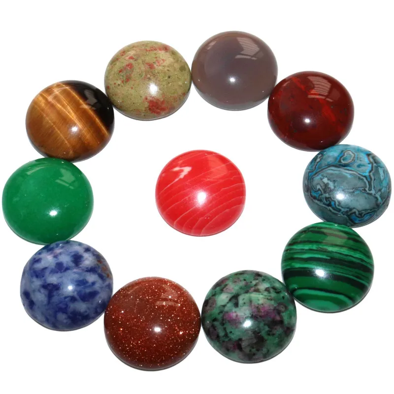 10pcs / Lot Natural 6 8 10 12 14 16 18 20mm Round Agates Jades Stone Beads Cabochon Cameo Fit Pendant For Jewelry Diy Necklace