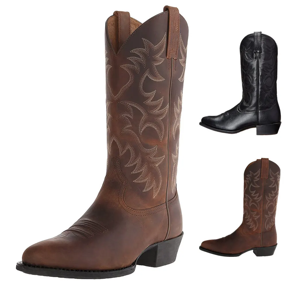 ZYYZYM-Botas de tacón alto para hombre, calzado bordado de tubo Medio, Europa y América del Norte, vaquero occidental, Otoño e Invierno