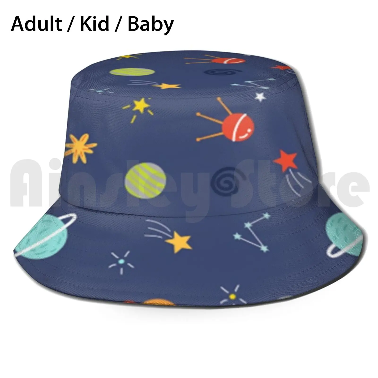 Space Seamless . Space Zone Gift Sun Hat Foldable UV Protection Planet Geeleebee Tpdesigns Triangular Paradise Sketch