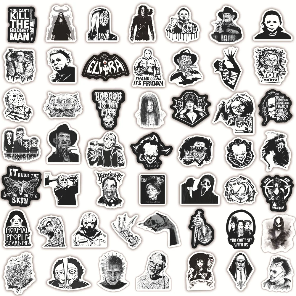 10/30/50PCS Black and White Wind Horror Movie Halloween Graffiti Stickers Personalized Luggage Waterproof Stickers Wholesale